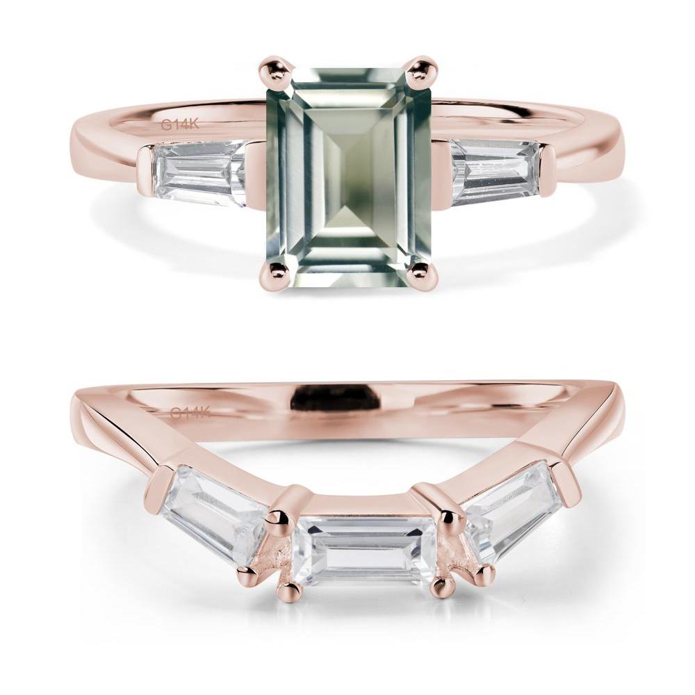 Green Amethyst Emerald Cut Baguette Ring - LUO Jewelry #metal_14k rose gold