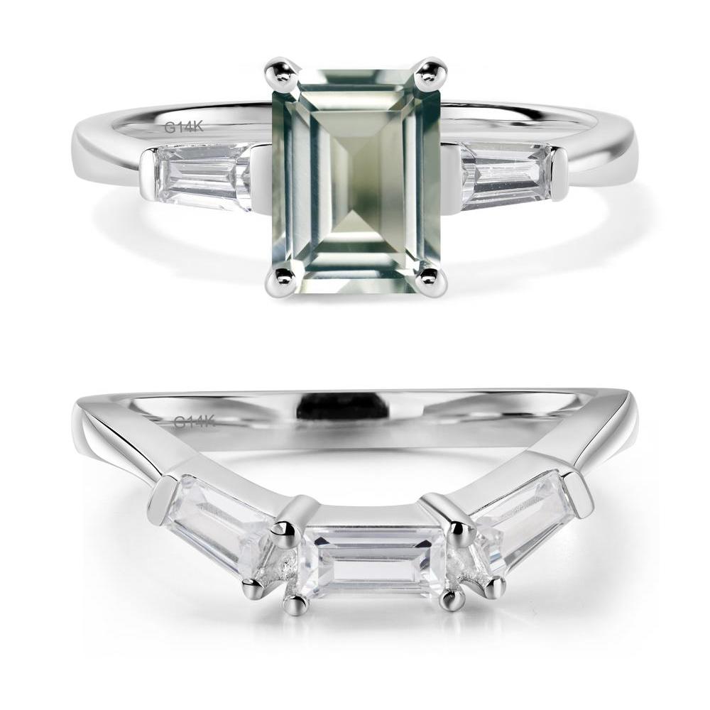 Green Amethyst Emerald Cut Baguette Ring - LUO Jewelry #metal_14k white gold