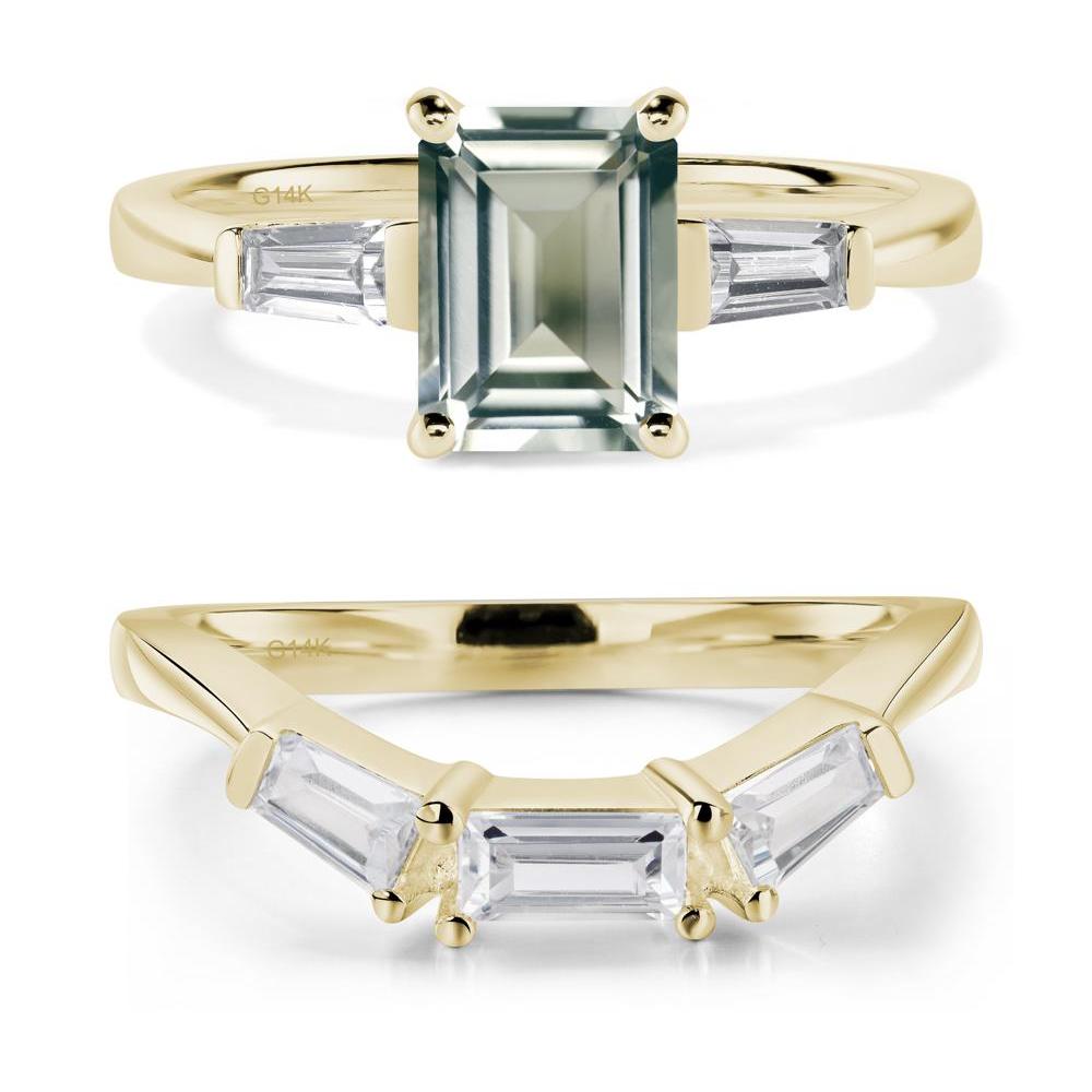 Green Amethyst Emerald Cut Baguette Ring - LUO Jewelry #metal_14k yellow gold