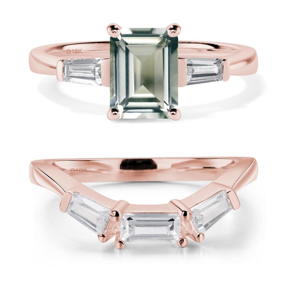 Green Amethyst Emerald Cut Baguette Ring - LUO Jewelry #metal_18k rose gold