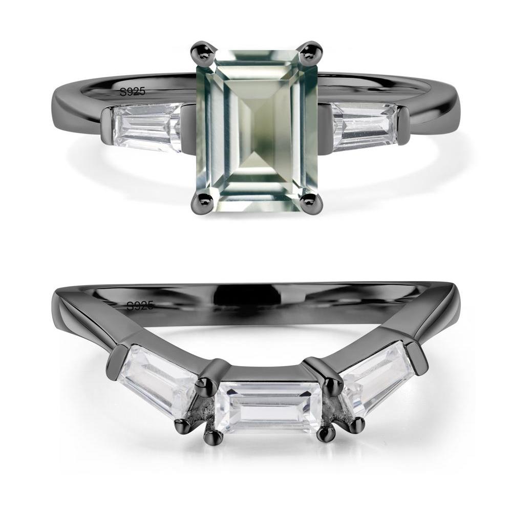 Green Amethyst Emerald Cut Baguette Ring - LUO Jewelry #metal_black finish sterling silver