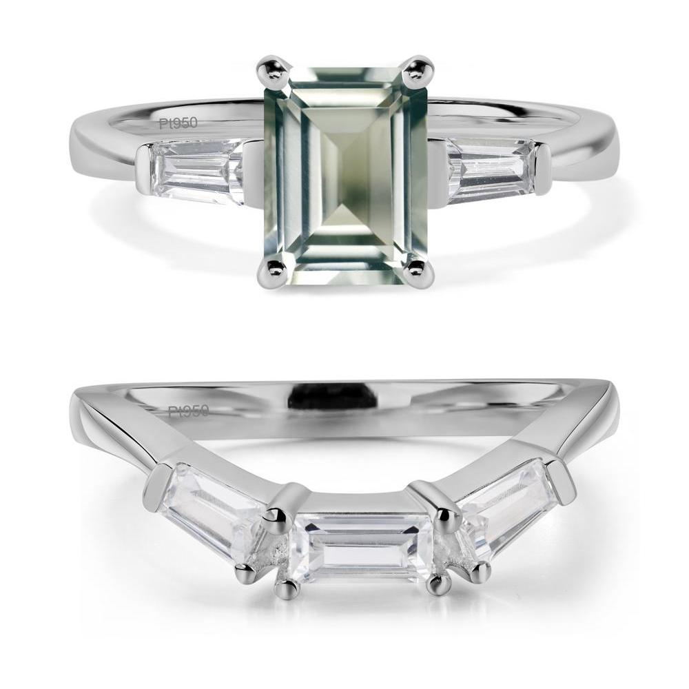 Green Amethyst Emerald Cut Baguette Ring - LUO Jewelry #metal_platinum