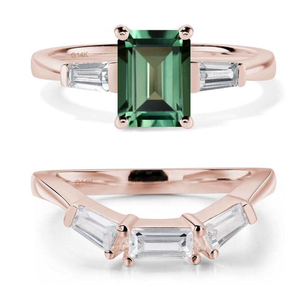 Green Sapphire Tapered Baguette Engagement Ring - LUO Jewelry #metal_14k rose gold