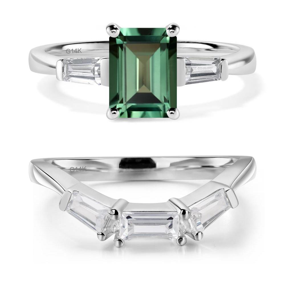 Green Sapphire Tapered Baguette Engagement Ring - LUO Jewelry #metal_14k white gold