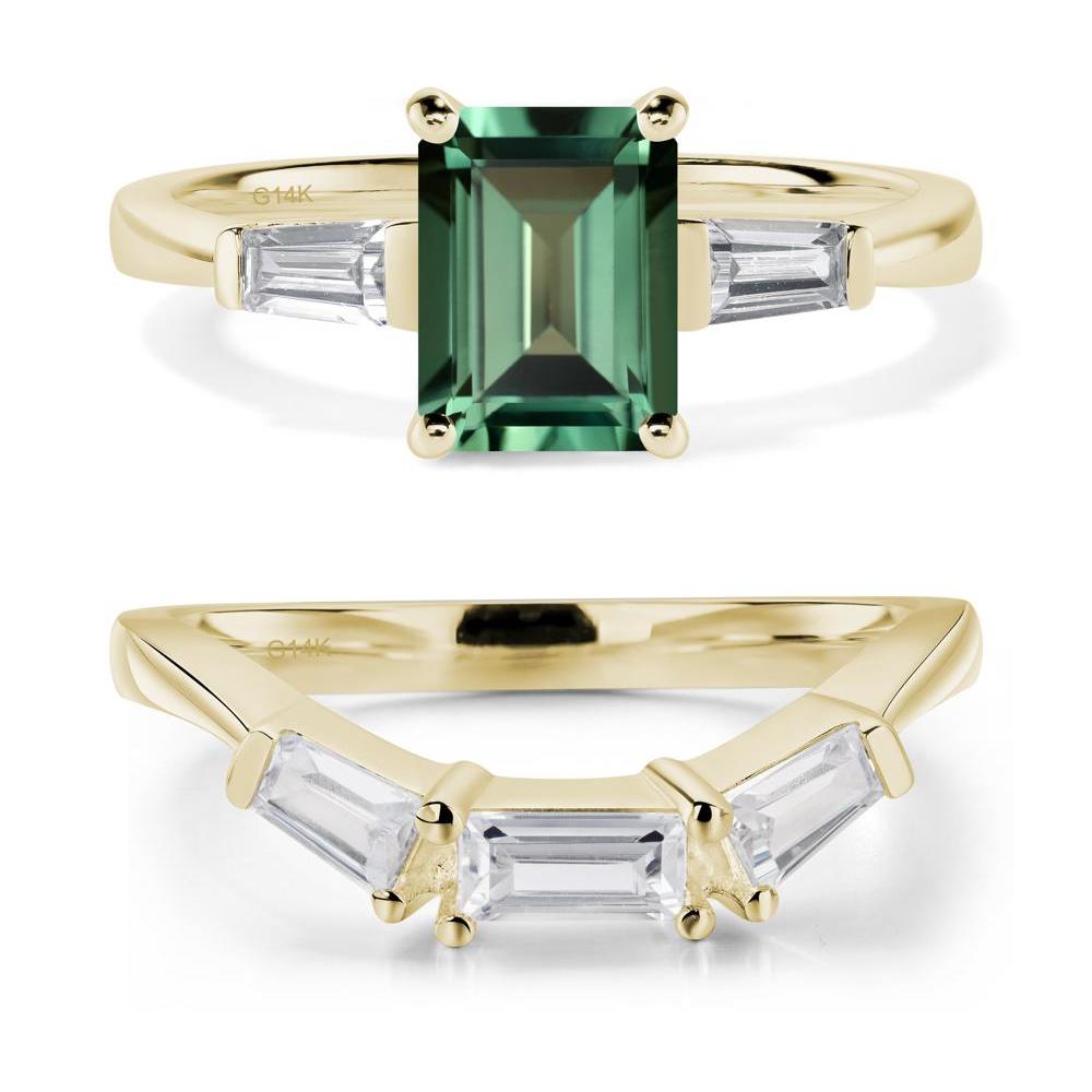 Green Sapphire Tapered Baguette Engagement Ring - LUO Jewelry #metal_14k yellow gold