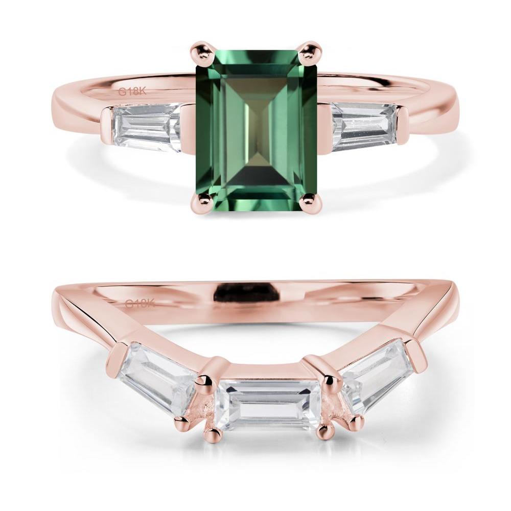 Green Sapphire Tapered Baguette Engagement Ring - LUO Jewelry #metal_18k rose gold