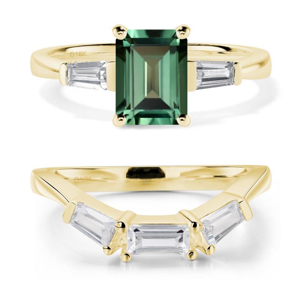 Green Sapphire Tapered Baguette Engagement Ring - LUO Jewelry #metal_18k yellow gold