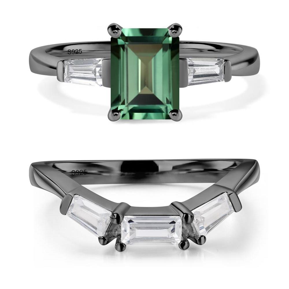 Green Sapphire Tapered Baguette Engagement Ring - LUO Jewelry #metal_black finish sterling silver