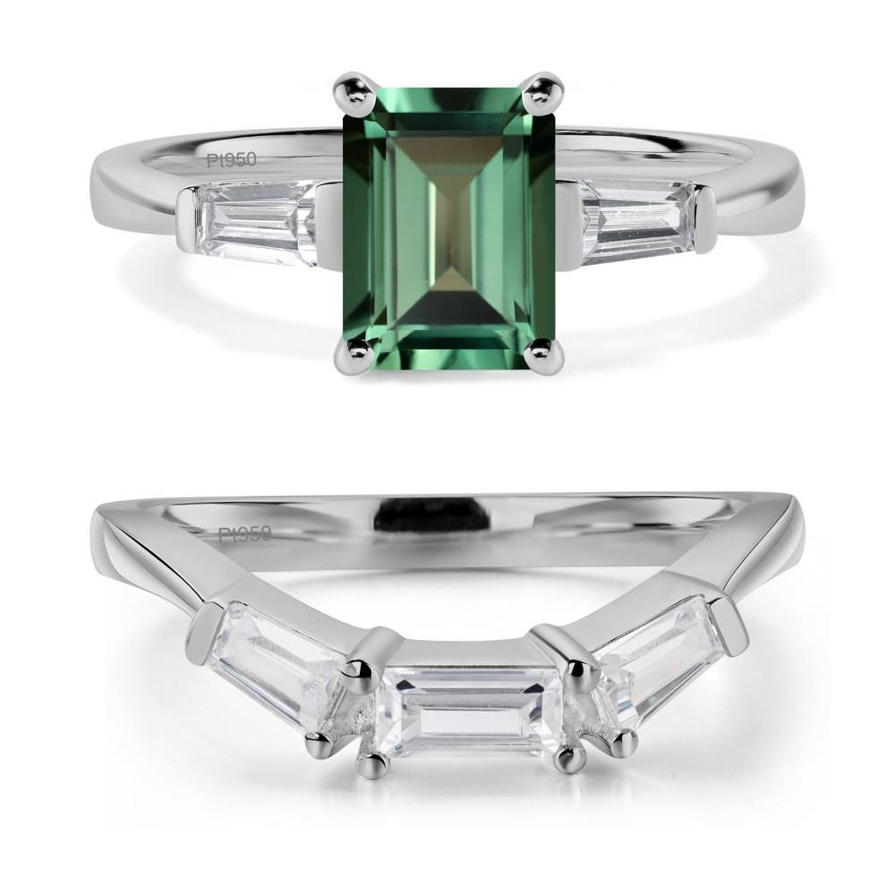 Green Sapphire Tapered Baguette Engagement Ring - LUO Jewelry #metal_platinum