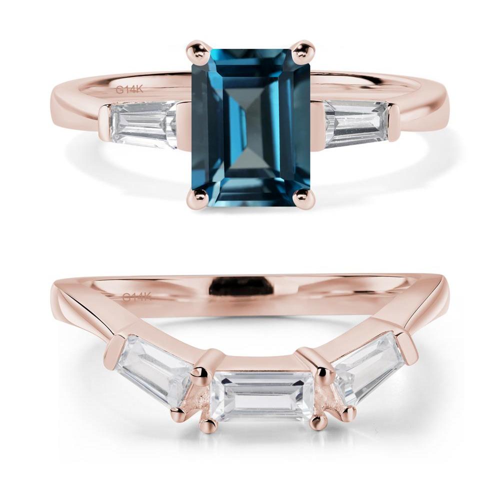 London Blue Topaz Emerald Cut Baguette Ring - LUO Jewelry #metal_14k rose gold