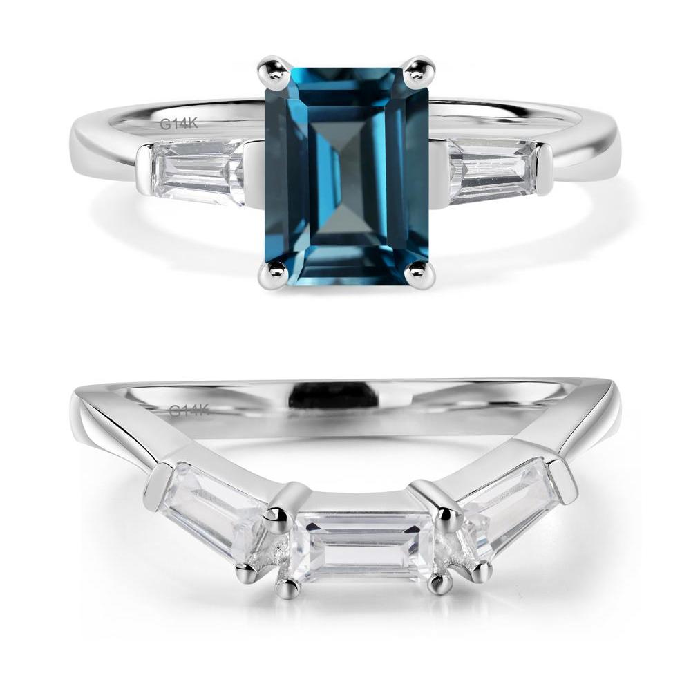 London Blue Topaz Emerald Cut Baguette Ring - LUO Jewelry #metal_14k white gold