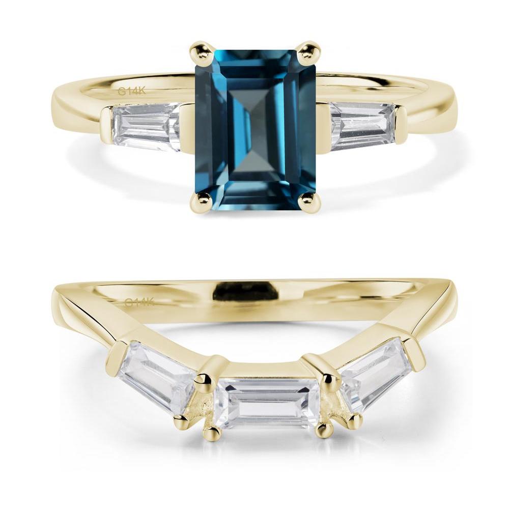 London Blue Topaz Emerald Cut Baguette Ring - LUO Jewelry #metal_14k yellow gold