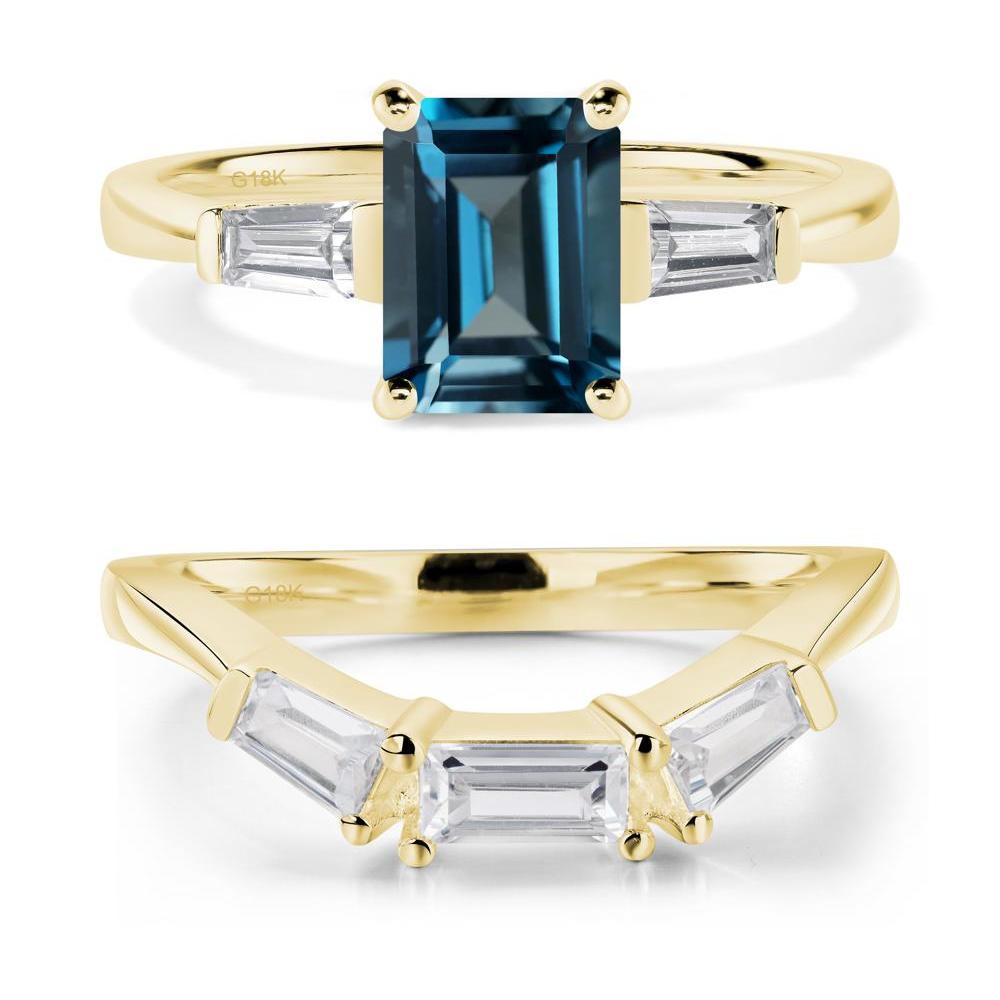 London Blue Topaz Emerald Cut Baguette Ring - LUO Jewelry #metal_18k yellow gold