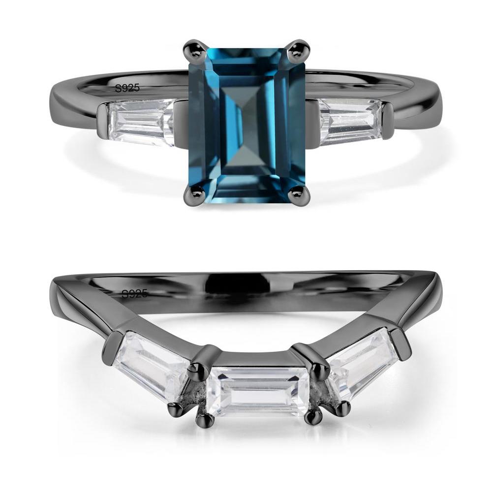 London Blue Topaz Emerald Cut Baguette Ring - LUO Jewelry #metal_black finish sterling silver