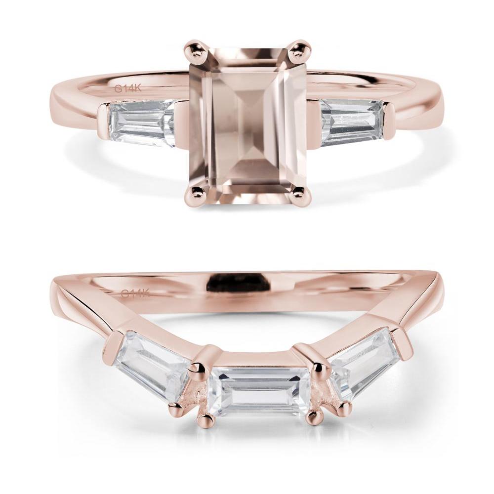 Morganite Tapered Baguette Engagement Ring - LUO Jewelry #metal_14k rose gold