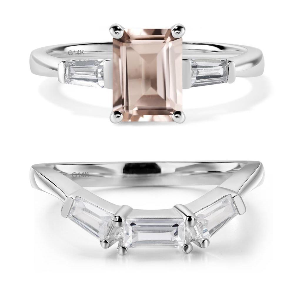 Morganite Tapered Baguette Engagement Ring - LUO Jewelry #metal_14k white gold