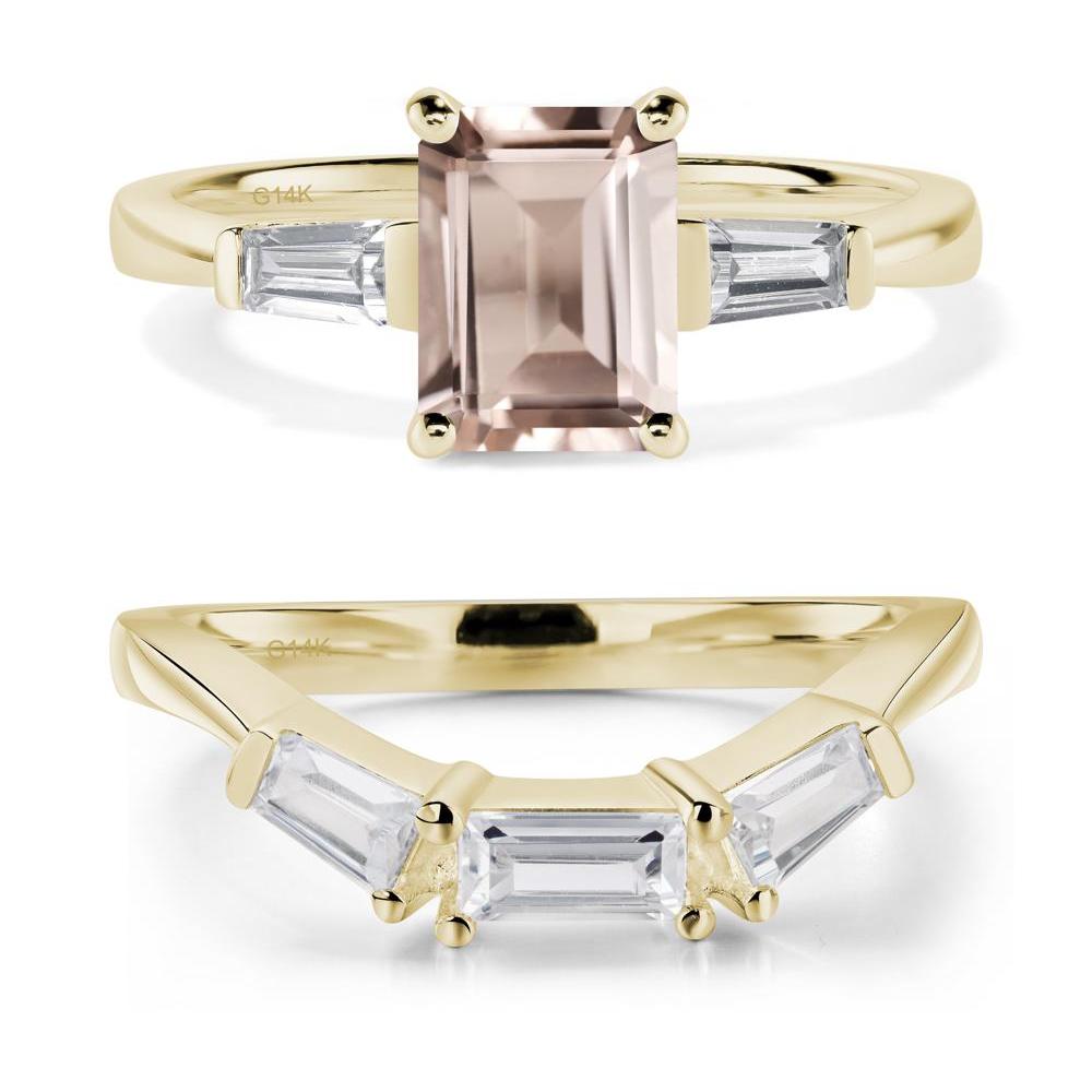 Morganite Tapered Baguette Engagement Ring - LUO Jewelry #metal_14k yellow gold