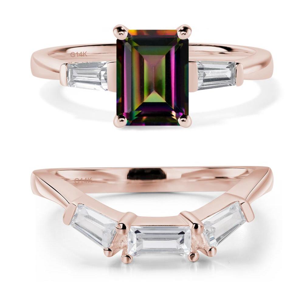 Mystic Topaz Emerald Cut Baguette Ring - LUO Jewelry #metal_14k rose gold