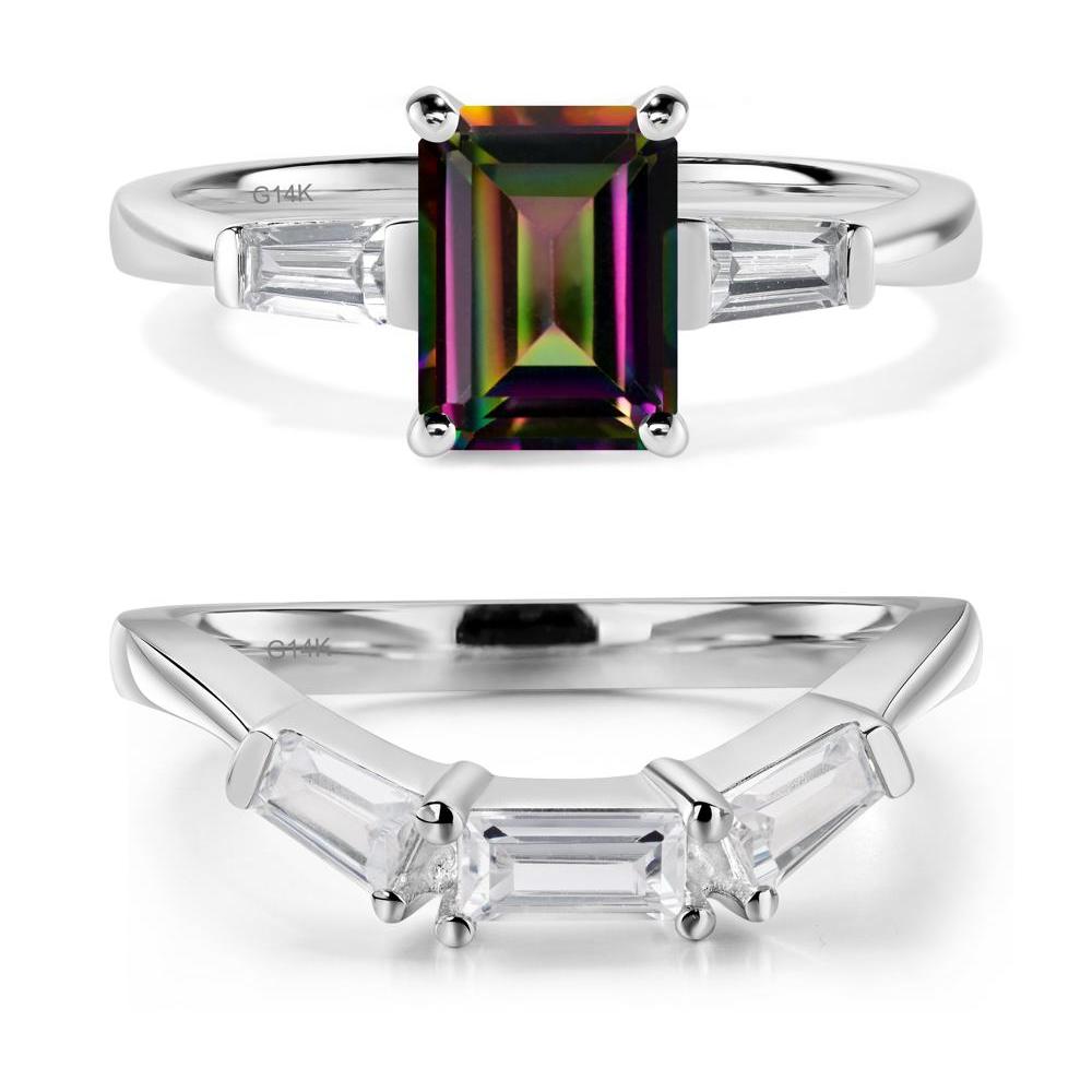 Mystic Topaz Emerald Cut Baguette Ring - LUO Jewelry #metal_14k white gold