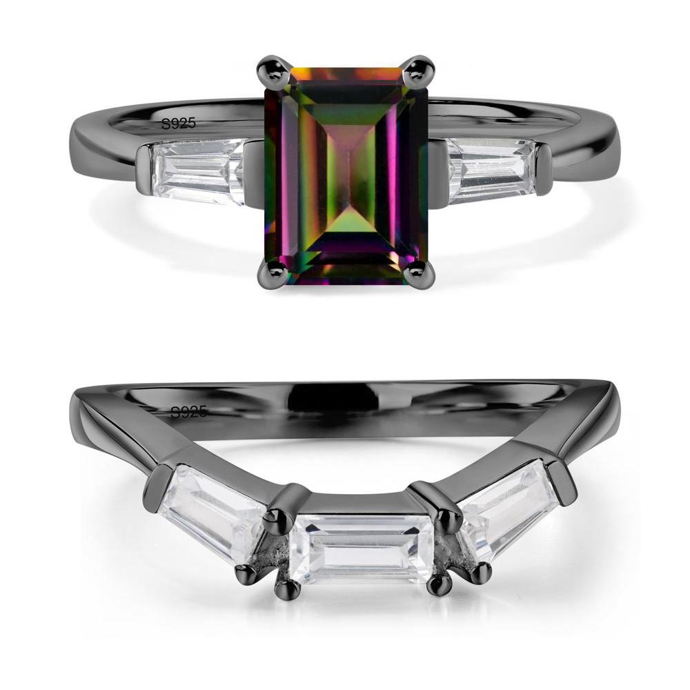 Mystic Topaz Emerald Cut Baguette Ring - LUO Jewelry #metal_black finish sterling silver