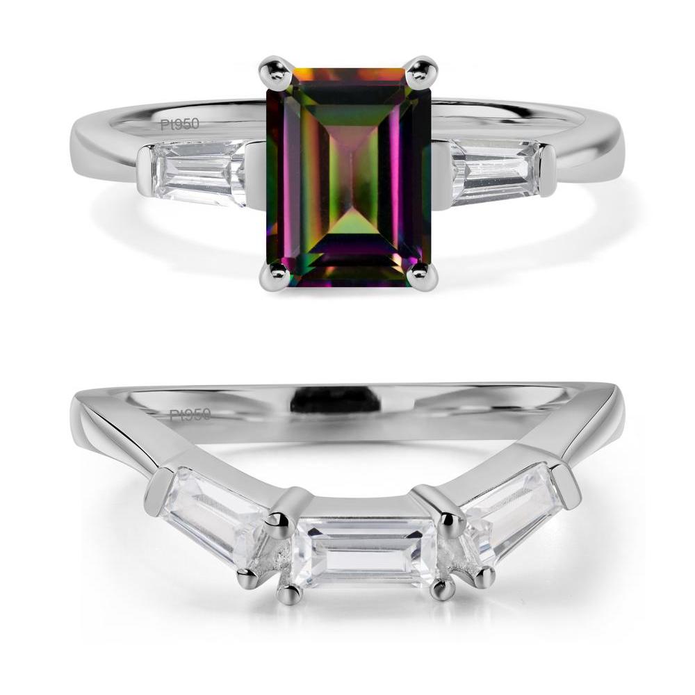 Mystic Topaz Emerald Cut Baguette Ring - LUO Jewelry #metal_platinum