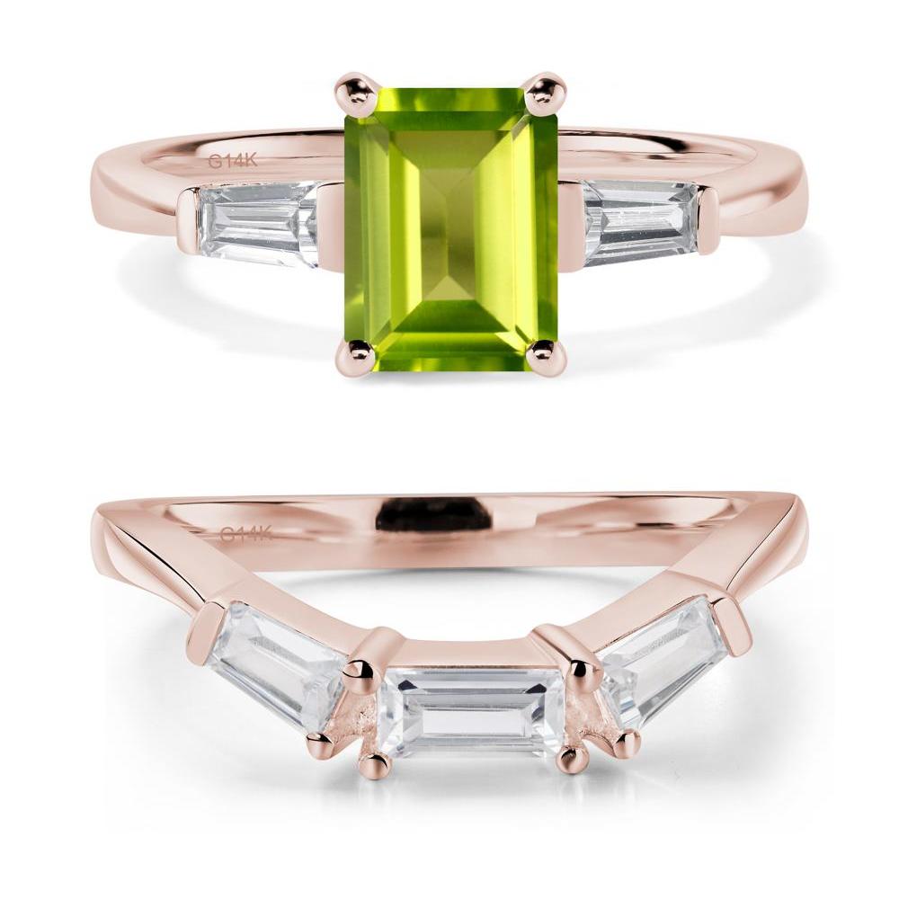 Peridot Tapered Baguette Engagement Ring - LUO Jewelry #metal_14k rose gold