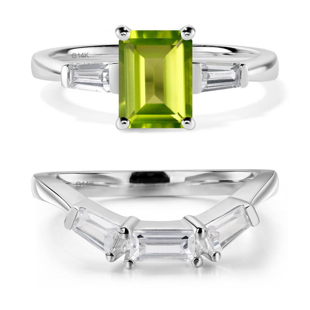 Peridot Tapered Baguette Engagement Ring - LUO Jewelry #metal_14k white gold