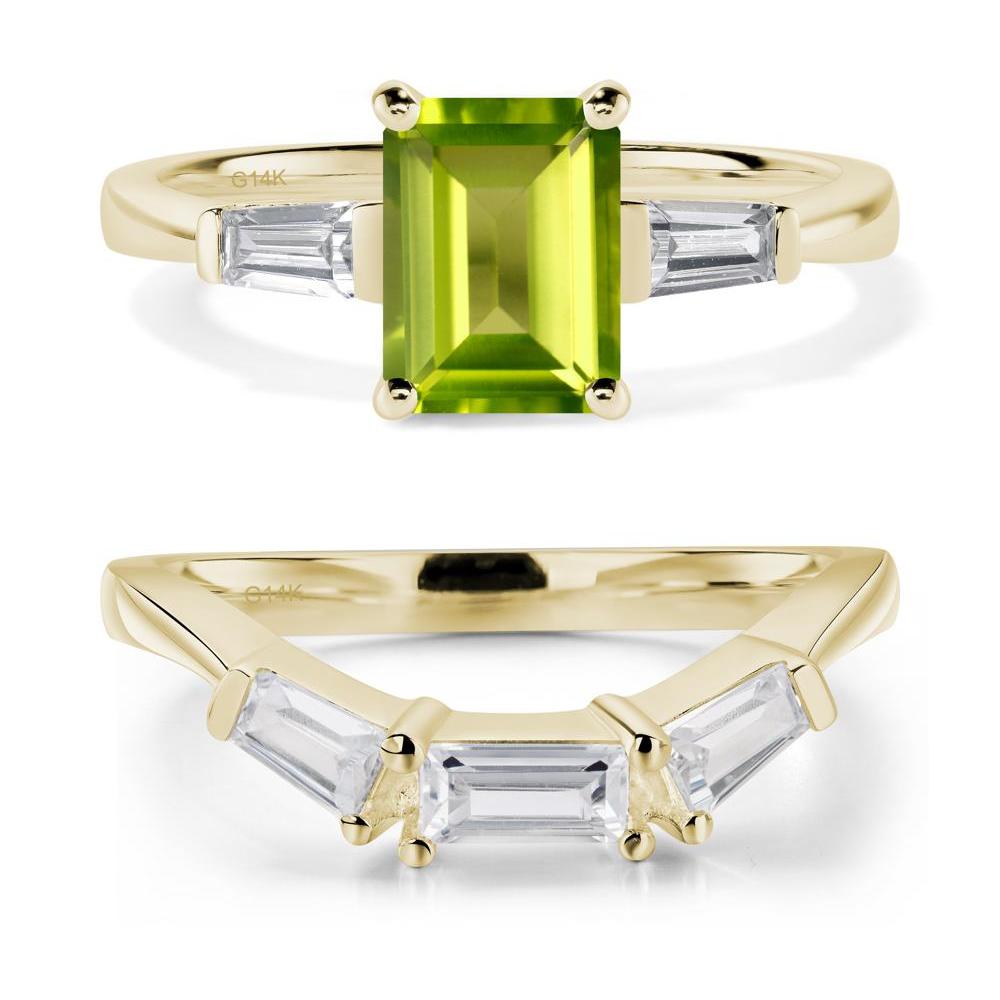 Peridot Tapered Baguette Engagement Ring - LUO Jewelry #metal_14k yellow gold