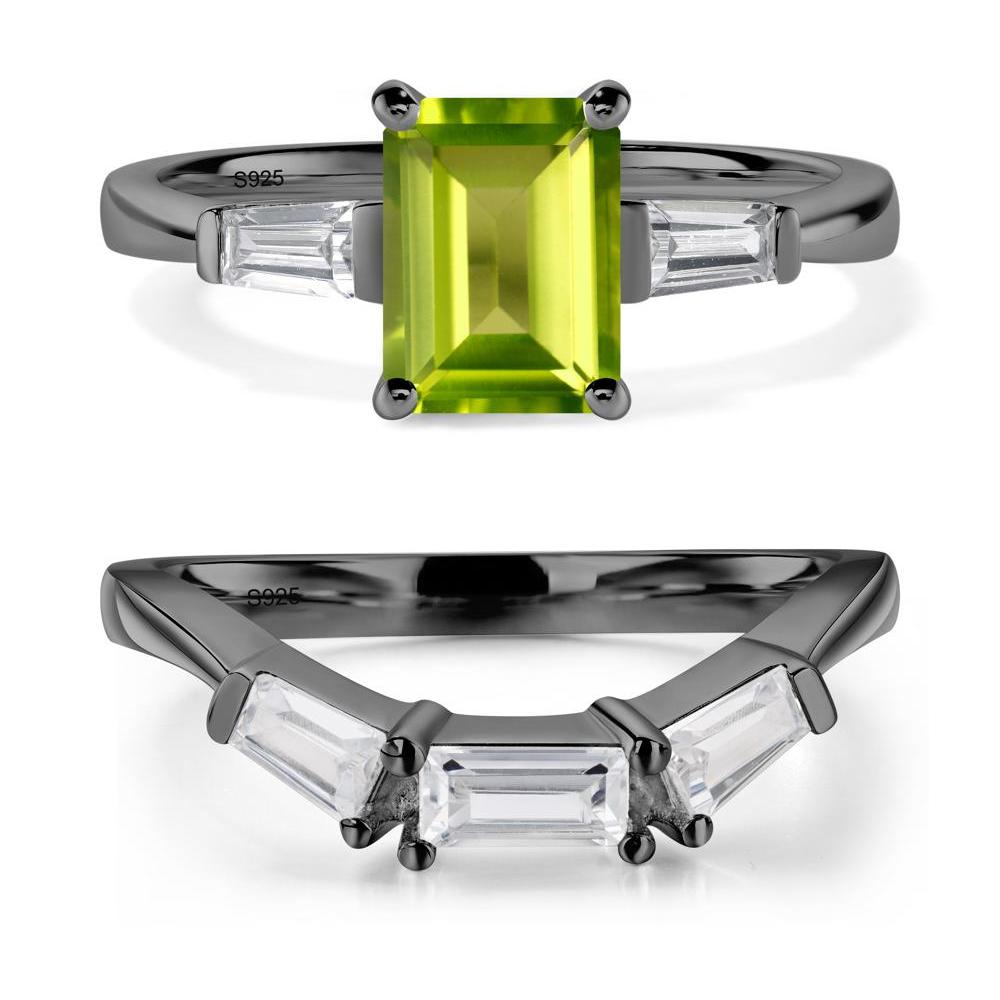 Peridot Tapered Baguette Engagement Ring - LUO Jewelry #metal_black finish sterling silver