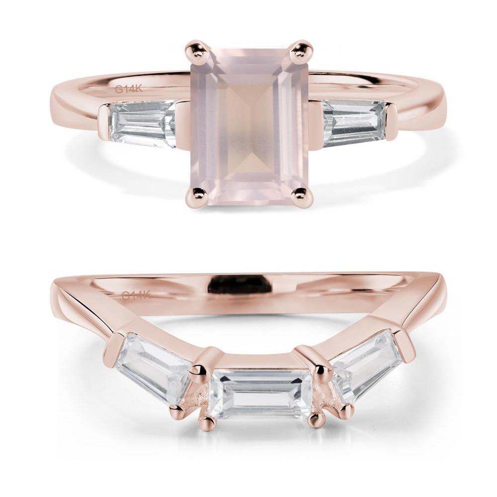 Rose Quartz Emerald Cut Baguette Ring - LUO Jewelry #metal_14k rose gold