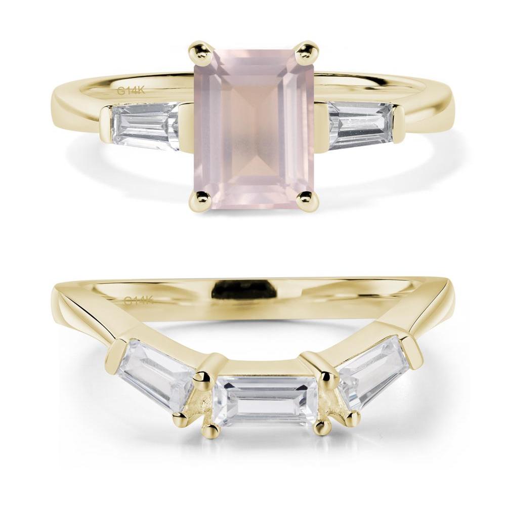 Rose Quartz Emerald Cut Baguette Ring - LUO Jewelry #metal_14k yellow gold