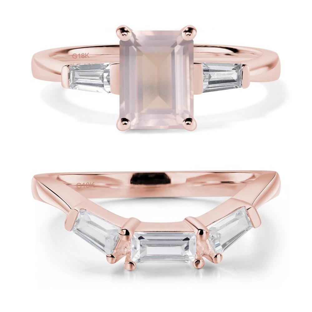 Rose Quartz Emerald Cut Baguette Ring - LUO Jewelry #metal_18k rose gold