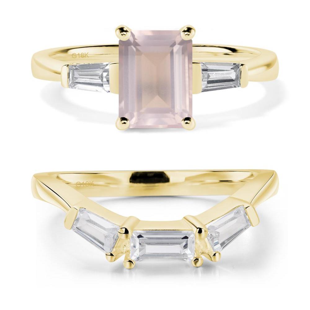 Rose Quartz Emerald Cut Baguette Ring - LUO Jewelry #metal_18k yellow gold