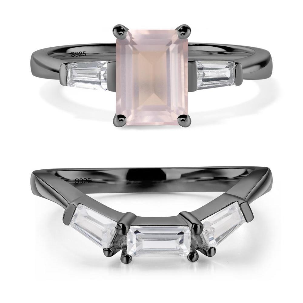 Rose Quartz Emerald Cut Baguette Ring - LUO Jewelry #metal_black finish sterling silver