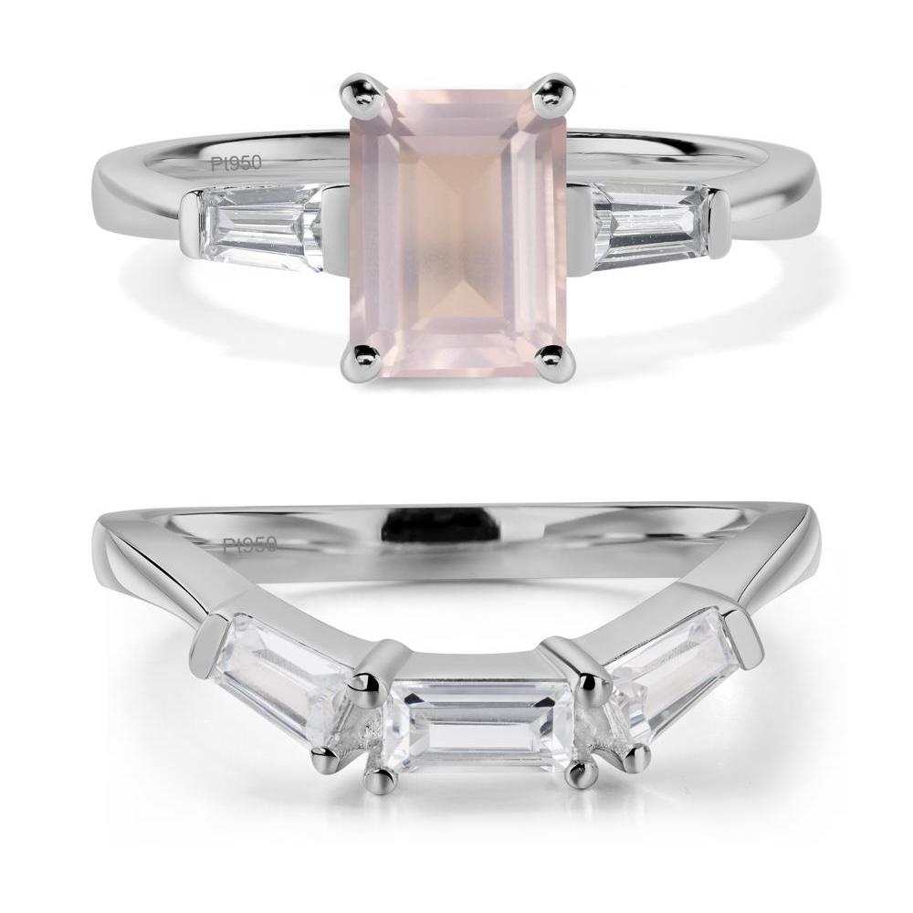 Rose Quartz Emerald Cut Baguette Ring - LUO Jewelry #metal_platinum