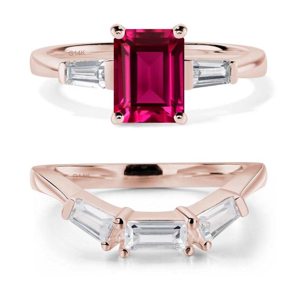 Ruby Tapered Baguette Engagement Ring - LUO Jewelry #metal_14k rose gold