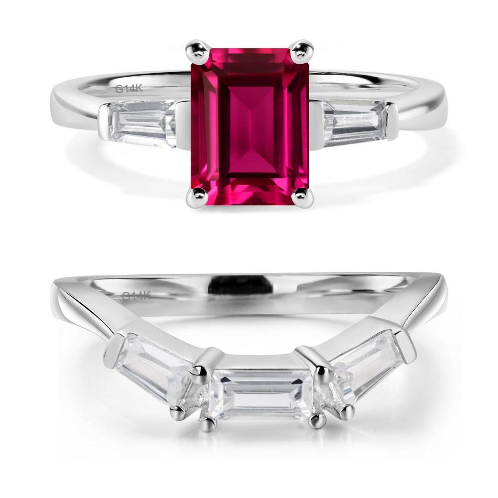 Ruby Tapered Baguette Engagement Ring - LUO Jewelry #metal_14k white gold