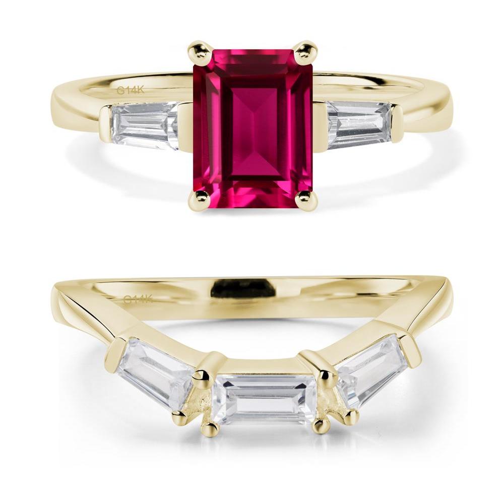 Ruby Tapered Baguette Engagement Ring - LUO Jewelry #metal_14k yellow gold