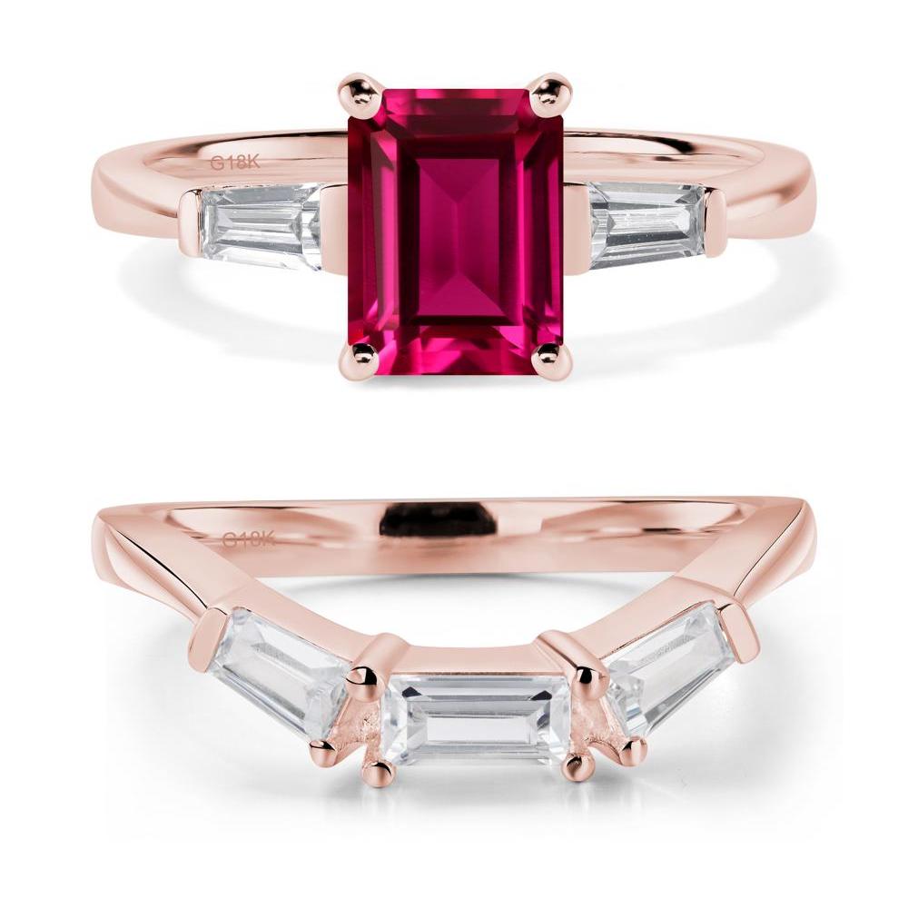 Ruby Tapered Baguette Engagement Ring - LUO Jewelry #metal_18k rose gold