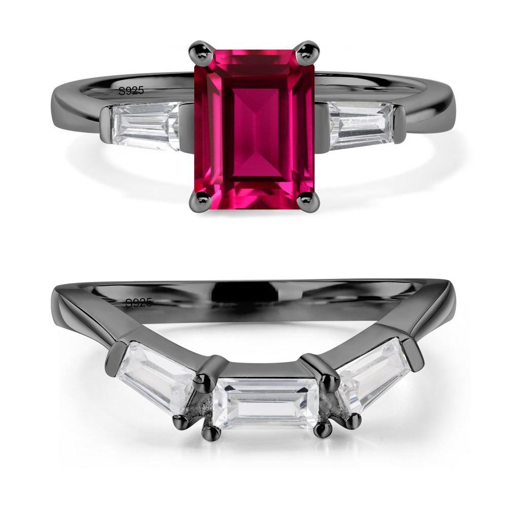 Ruby Tapered Baguette Engagement Ring - LUO Jewelry #metal_black finish sterling silver