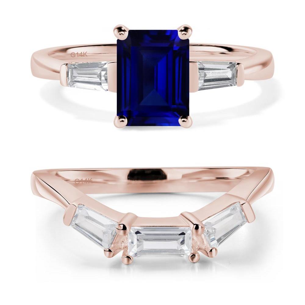 Sapphire Emerald Cut Baguette Ring - LUO Jewelry #metal_14k rose gold