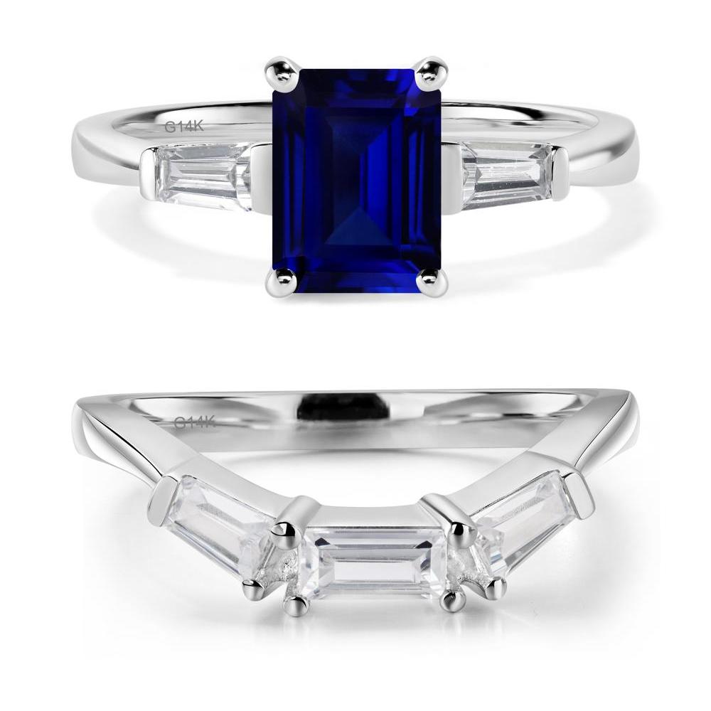 Sapphire Emerald Cut Baguette Ring - LUO Jewelry #metal_14k white gold