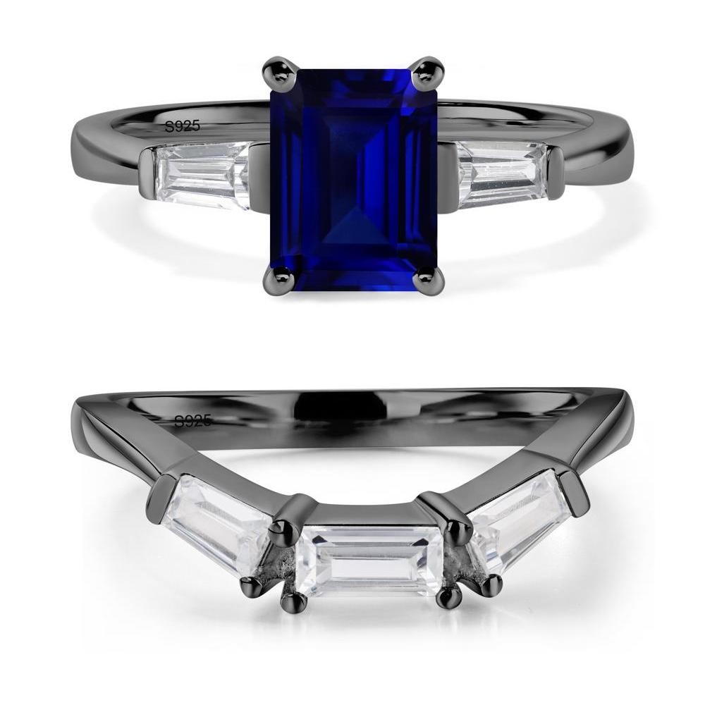 Sapphire Emerald Cut Baguette Ring - LUO Jewelry #metal_black finish sterling silver