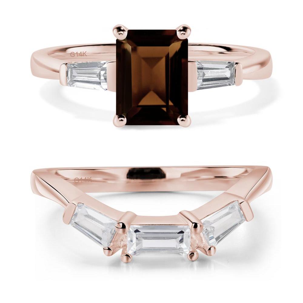 Smoky Quartz Tapered Baguette Engagement Ring - LUO Jewelry #metal_14k rose gold