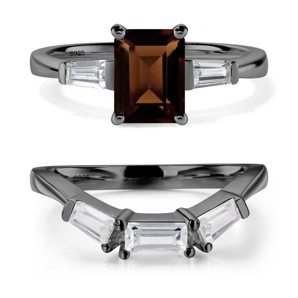 Smoky Quartz Tapered Baguette Engagement Ring - LUO Jewelry #metal_black finish sterling silver