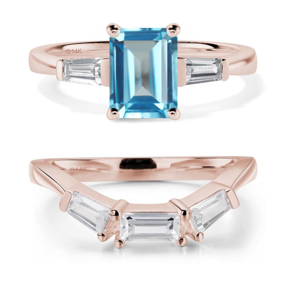 Swiss Blue Topaz Emerald Cut Baguette Ring - LUO Jewelry #metal_14k rose gold