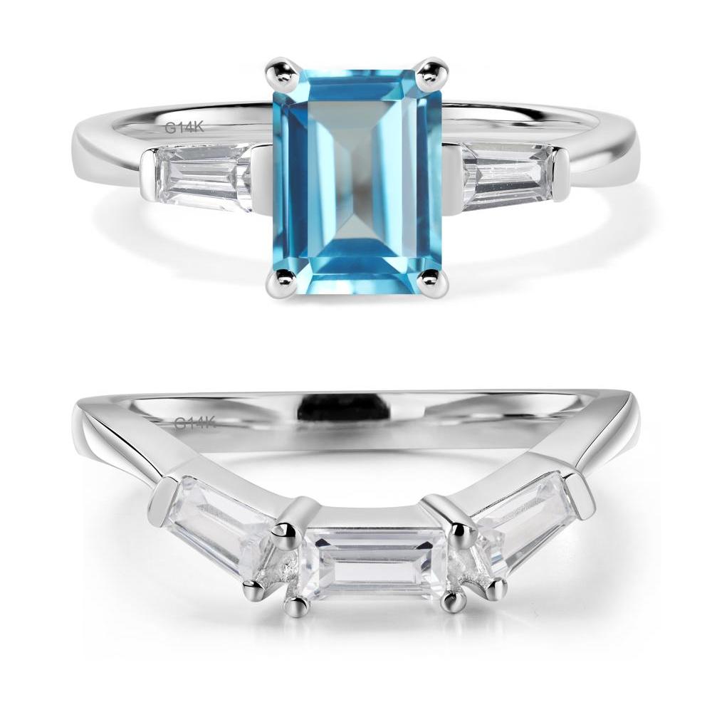 Swiss Blue Topaz Emerald Cut Baguette Ring - LUO Jewelry #metal_14k white gold