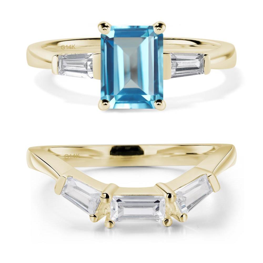 Swiss Blue Topaz Emerald Cut Baguette Ring - LUO Jewelry #metal_14k yellow gold