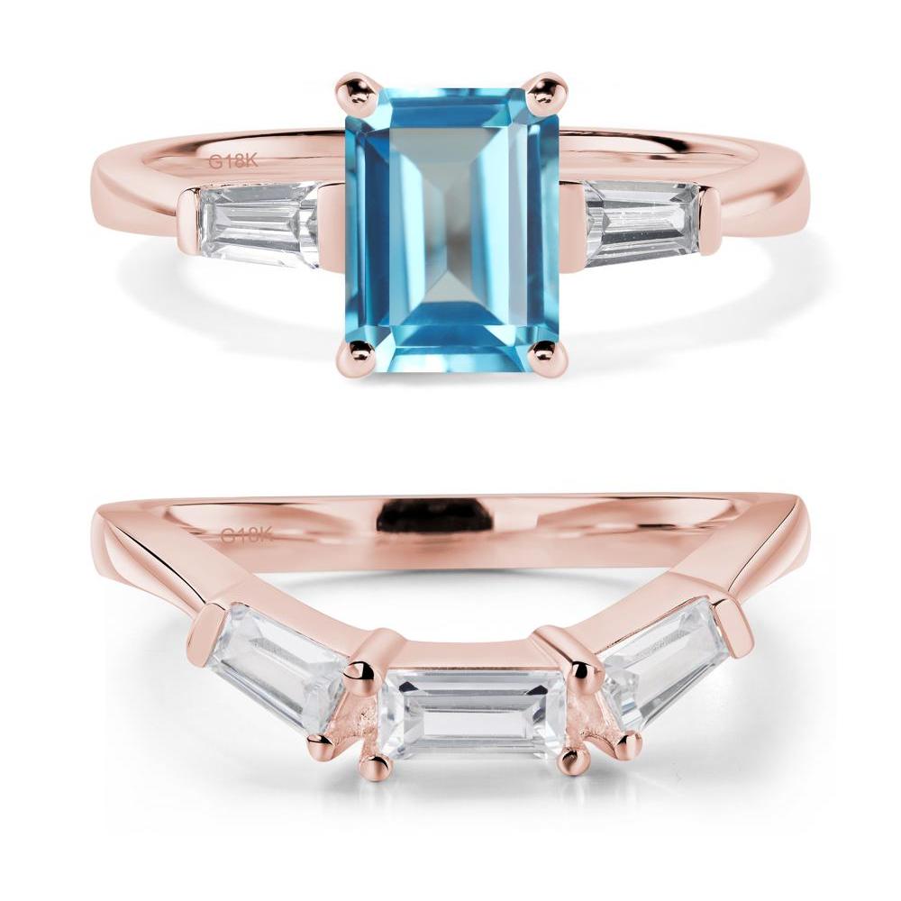 Swiss Blue Topaz Emerald Cut Baguette Ring - LUO Jewelry #metal_18k rose gold