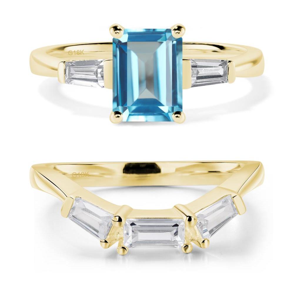 Swiss Blue Topaz Emerald Cut Baguette Ring - LUO Jewelry #metal_18k yellow gold